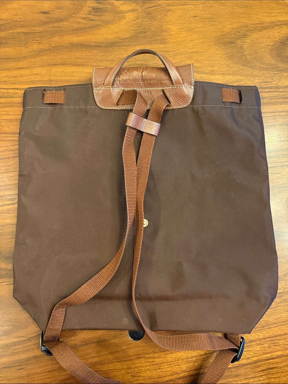 Longchamp Brown Nylon Backpack with Leather Flap - Picture 2 of 4